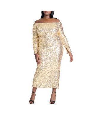 ELOQUII Women's Plus Size Off The Shoulder Sequin Column Dress - Macy's