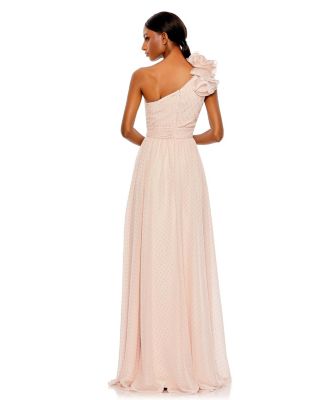 Women's Polka Dot Ruffled One Shoulder Gown
