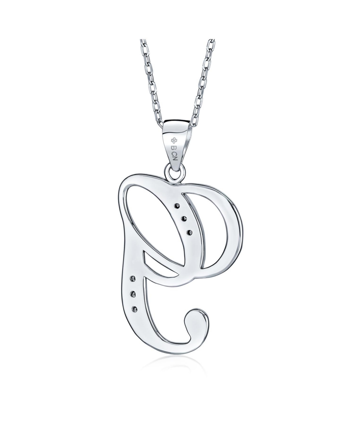 Bling Jewelry Abc Letter Cursive Script Initial Alphabet Pendant Necklace Pave Cubic Zirconia Sterling Silver
