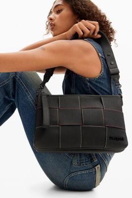 Women's Braided crossbody bag M with topstitching