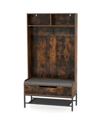 69-Inch 4-in-1 Hall Tree with Coat Rack, Seat Cushion, Shoe Storage, and Shelf