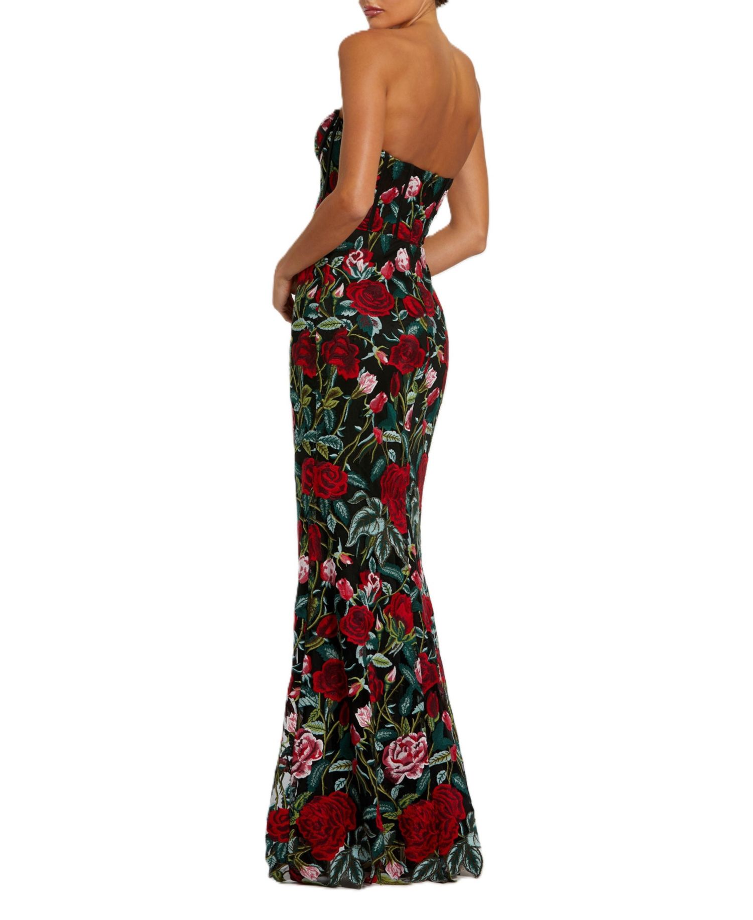 Women's Sheer Bustier Top Floral Applique Gown