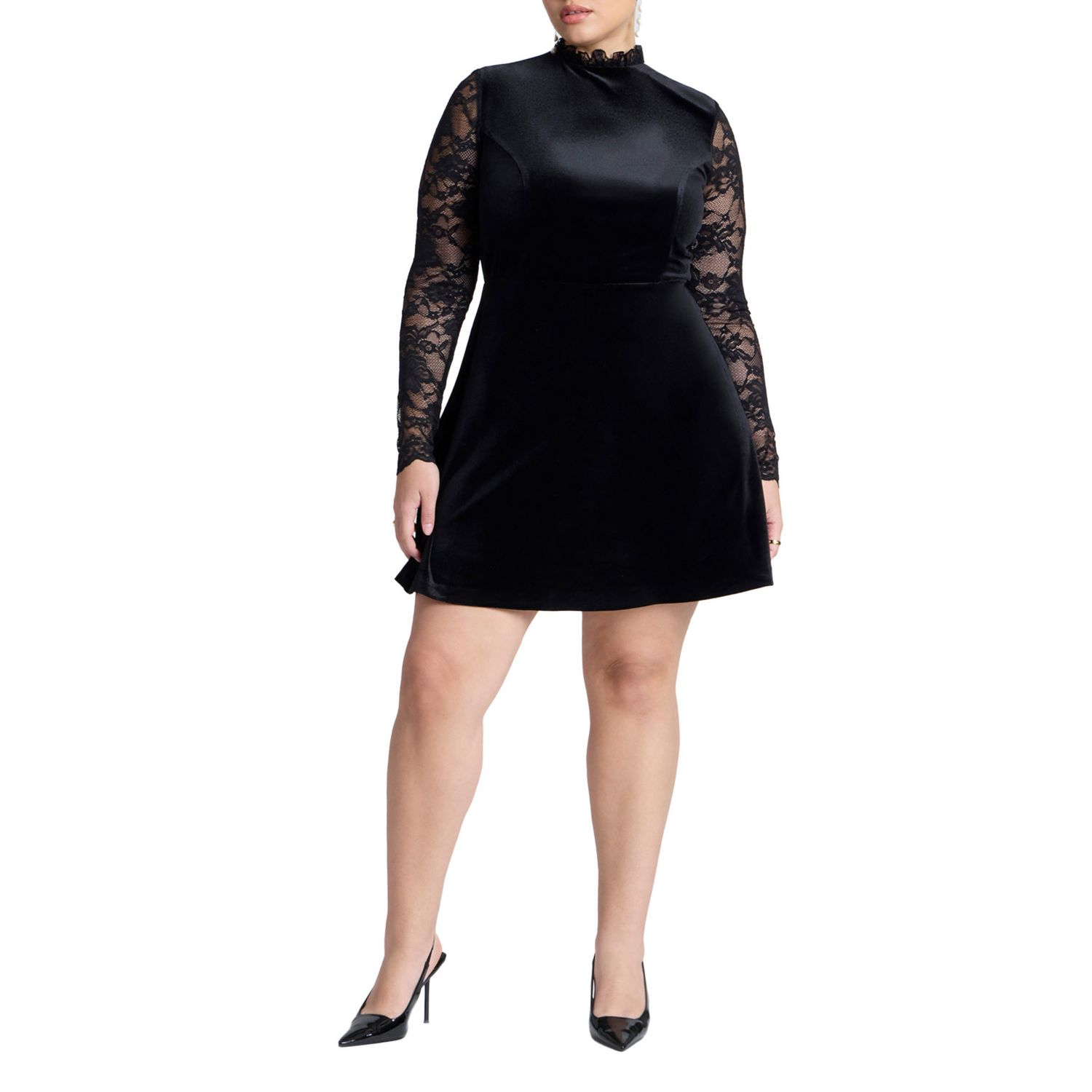 Women's Velvet Mini Dress With Lace