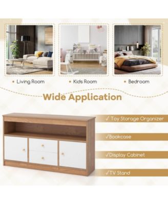 Kids Toy Storage Organizer Wooden Children Bookshelf Storage Chest with Open Shelf