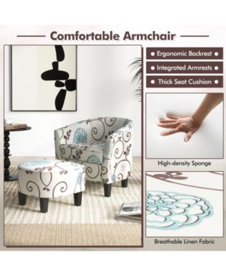 Modern Accent Tub Chair and Ottoman Set with Fabric Upholstered