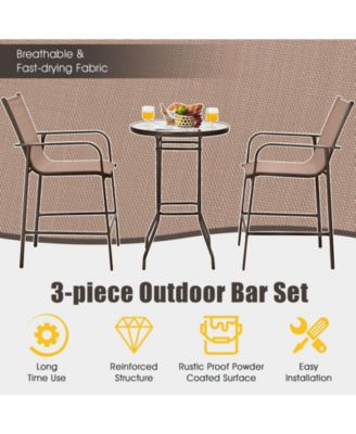 3 Pieces Outdoor Patio Bar Table Stool Set