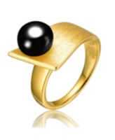 Genevive Sterling Silver 14K Gold Plated with 8MM Black Onyx Freshwater Pearl Linear Ring - Black