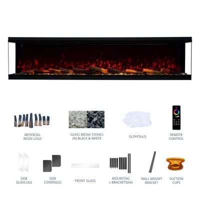 88" 3-Sided Electric Fireplace,Wall Mount/Recessed,WiFi & App Control,RGB Flame,1500W/3000W
