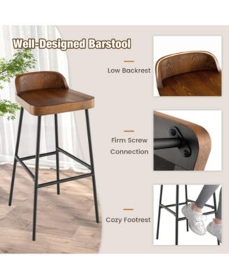 Set of 1/2 29 Inch Industrial Bar Stools with Low Back and Footrests-Set of 2