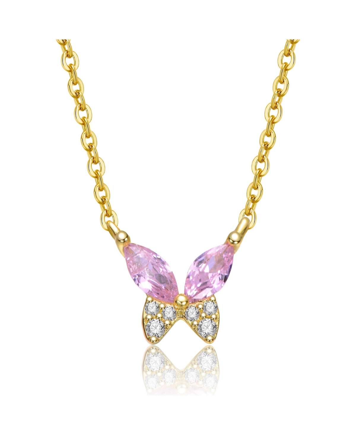 14k Gold Plated with Pink Cubic Zirconia Butterfly Pendant Necklace - Pink