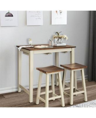 Small Space Counter Height Table Set – 3-Piece Bar Table with 2 Backless Stools, Rustic Farmhouse Style