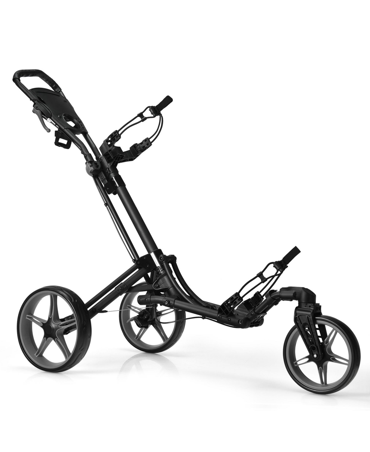 Gymax 3 Wheels Foldable Golf Push Pull Cart Trolley w/ Adjustable Handle Brake