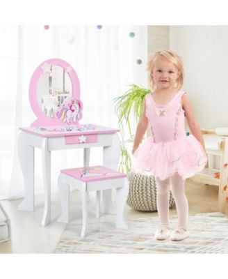 GOUUN Kids Vanity Set with Mirror, Drawer, and Chair for Makeup and Dressing