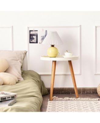Round Side Sofa Table with Wooden Tray
