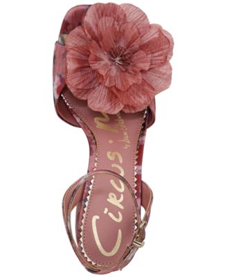 Aria Flower Two-Piece Block-Heel Dress Sandals