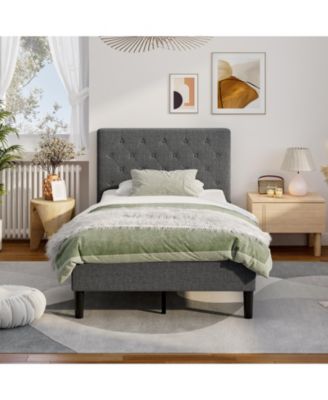 Upholstered Bed Base with Button Stitched Headboard