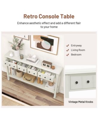 60 Inch Long Sofa Table with 4 Drawers and Open Shelf for Living Room