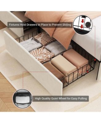 Upholstered Bed Frame with RGB LED Lights, Velvet Platform Bed Frame with 4 Storage Drawers, Wingback Headboard, No Box Spring Needed, Noise Free, Easy Assembly Full