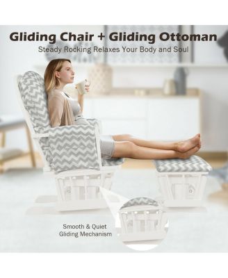 Wood Glider and Ottoman Set with Padded Armrests and Detachable Cushion