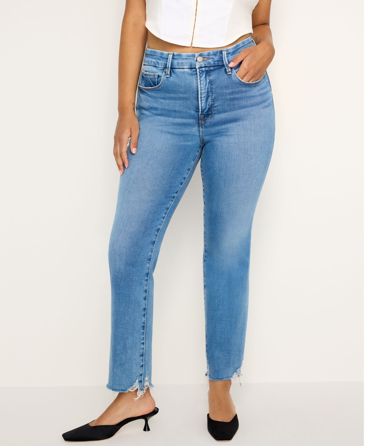 Женские джинсы Good American Soft-Tech Good Legs Straight Jeans, Regular & Plus Size, цвет: Индиго — фото 3
