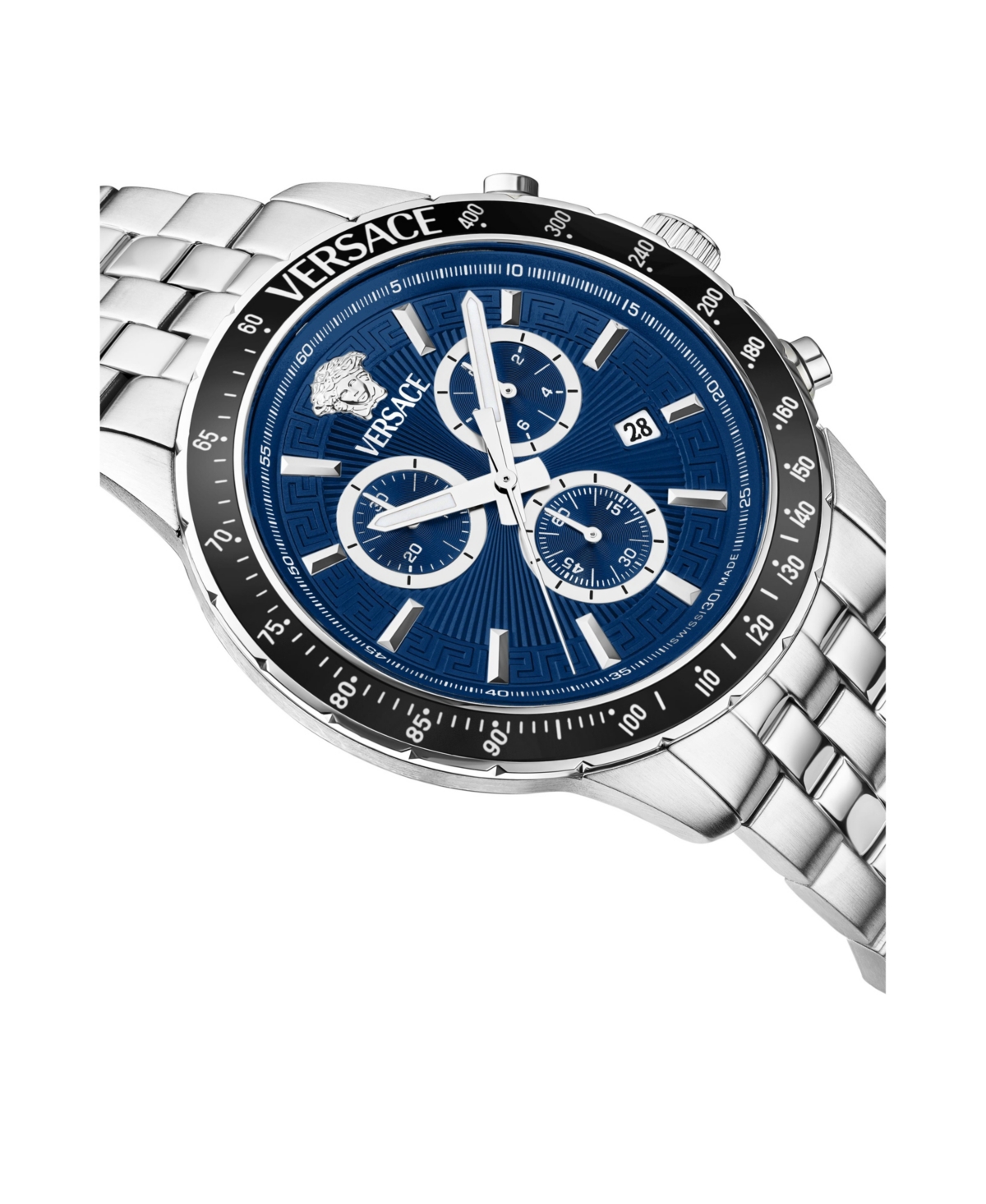 Versace Men's Sport Chrono Silver Stainless Steel Bracelet Watch, 44mm In Silver,blue