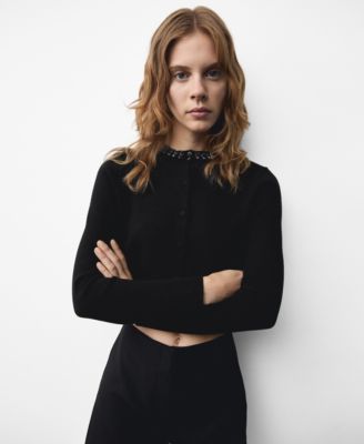 Women's Rhinestone Collar Cardigan