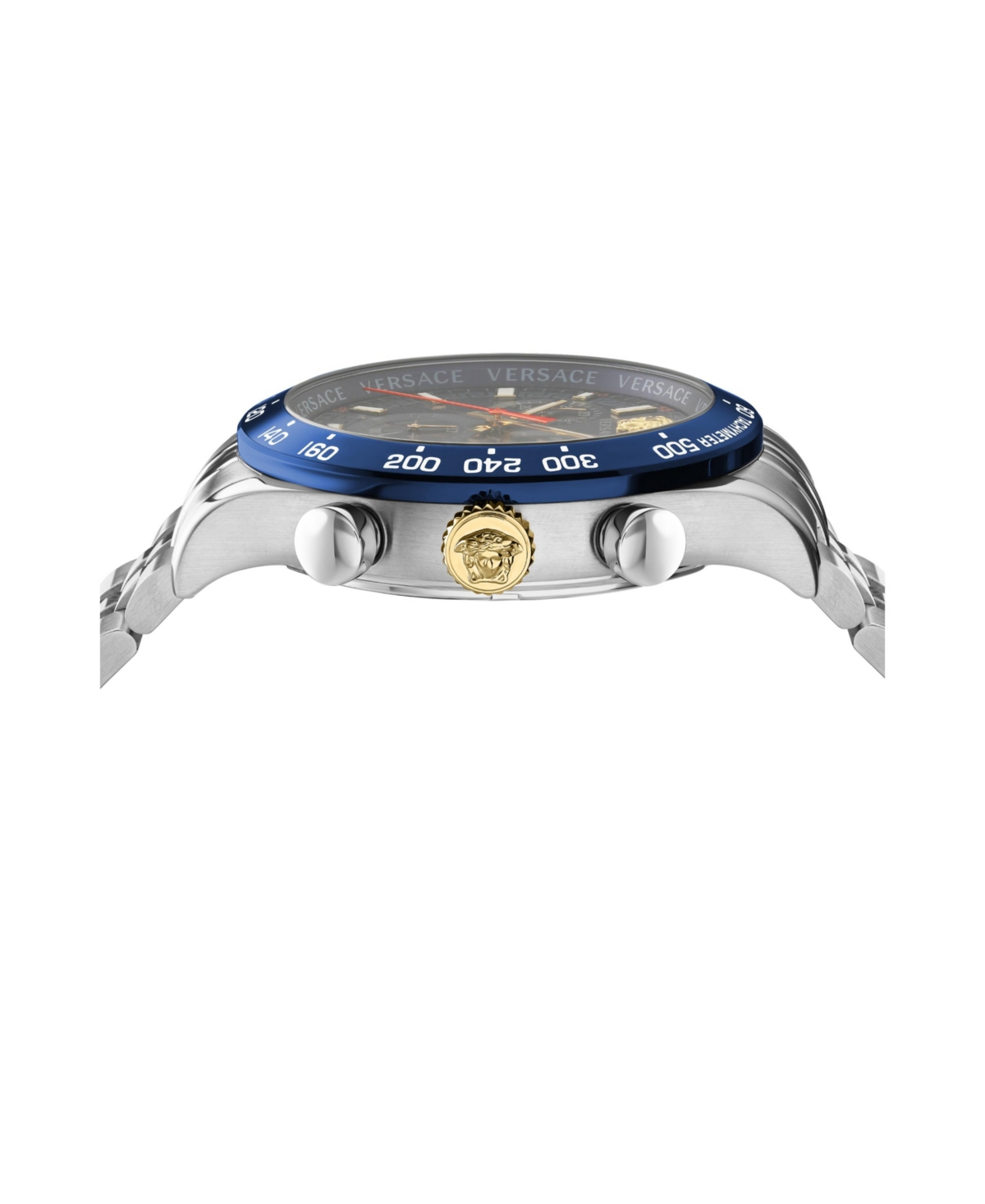 Versace Men's Hellenyium Silver Stainless Steel Bracelet Watch, 44mm In Silver,blue