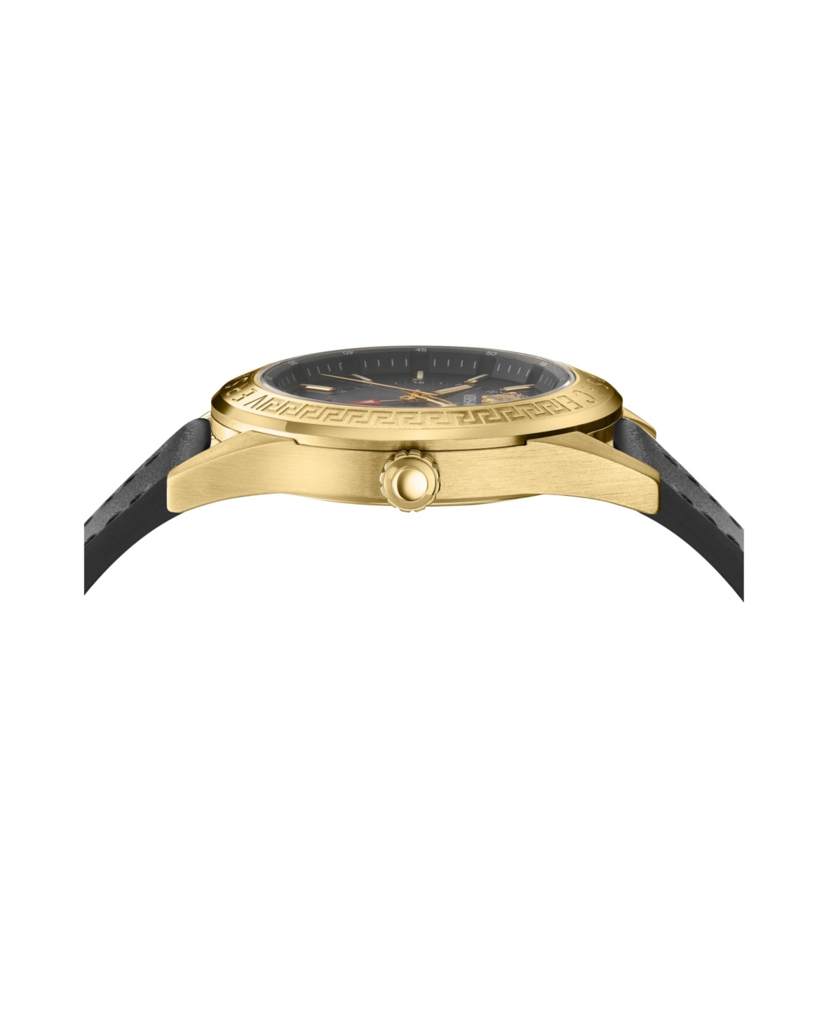 Versace Men's V-code Ip Yellow Gold Stainless Steel And Leather Strap Watch, 42mm In Gold,black