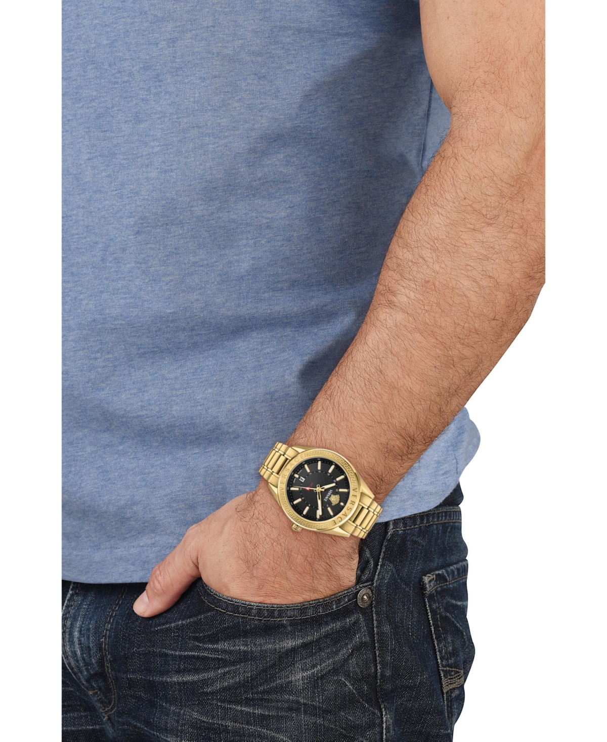Versace Men's V-code Ip Yellow Gold Stainless Steel Bracelet Watch, 42mm In Gold,black
