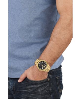 Men's V-Code IP Yellow Gold Stainless Steel Bracelet Watch, 42mm