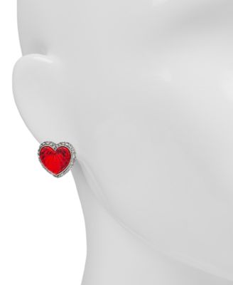 Gold-Tone Pav&eacute;-Framed Textured Colored Stone Heart Clip-On Button Earrings