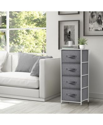 4 Drawers Chest Nightstand - Storage for Closet, Home, College Dorm - Features Steel Frame, Wood Top, & Fabric Bins