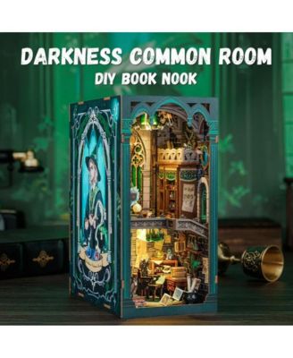 Book Nook Kit - DIY Dollhouse Miniature House Kit Booknook for Adults and Teens, Tiny Magic House Bookshelf Insert Room Decor Model Build Gifts for Friends and Family (Darkness Common Room
