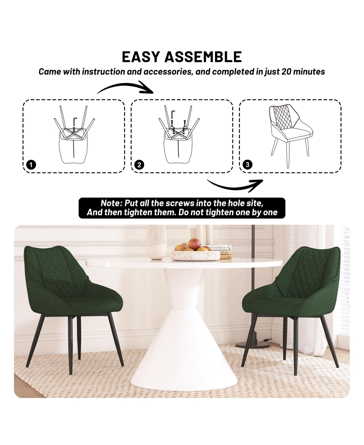 Boyel Living Fabric Diamond Shaped Soft Dining Chair with Metal Legs(Set of 2)
