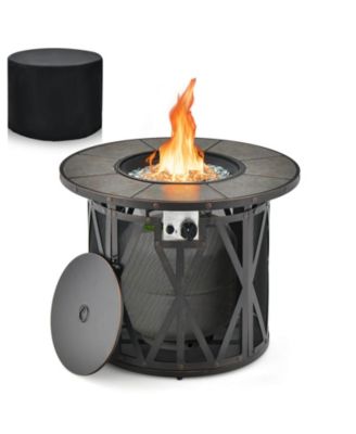 32 Inch 30000BTU Fire Pit Table with Fire Glasses and PVC Cover