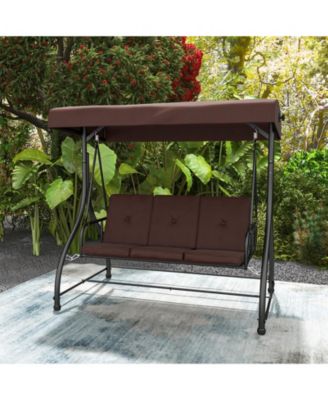 3-Seat Outdoor Porch Swing with Adjustable Canopy and Convertible Bed