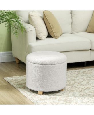 18" Round Ottoman with Storage, Footstool with Lid, Wood Legs,