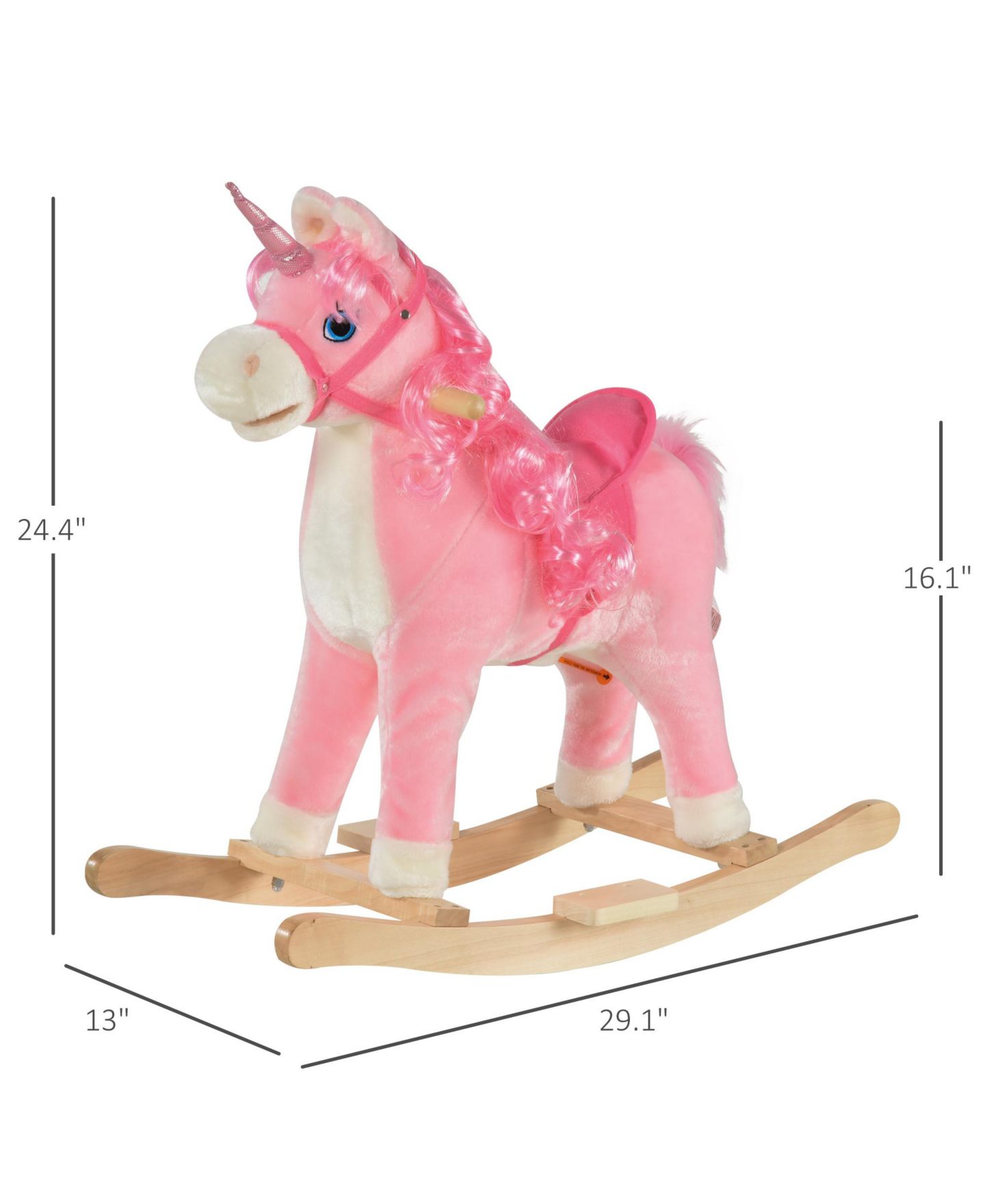 Детская игрушка Qaba Kids Rocking Horse, Ride on Unicorn w/ Wooden Base, Tail Wag & Sounds, цвет: Розовый — фото 8