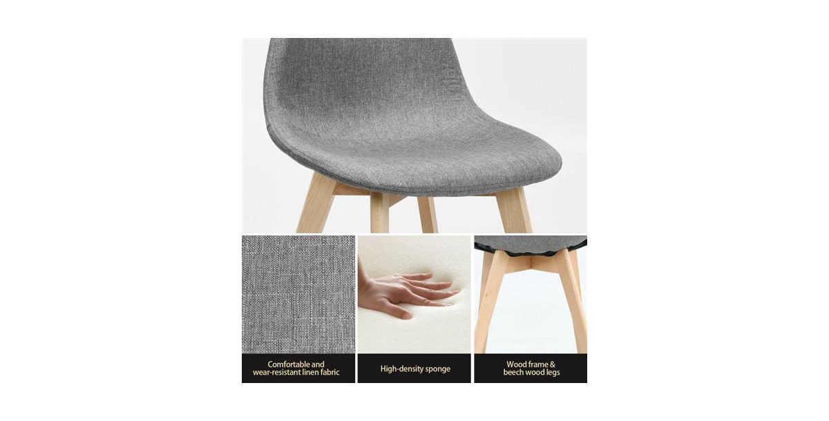 Slickblue Set of 2 Mid-Century Modern Linen Upholstered Dining Chair with Wood Legs