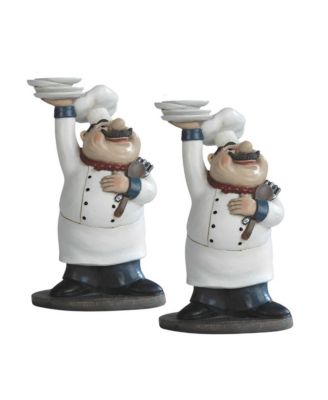 "2-PC Gift Set" 10"H Chef Serving Statue Dining Room Accessory Figurine Statue Ornament Home Room Office Decor and Perfect Gift Ideas for Housewarming, Holidays and Birthdays