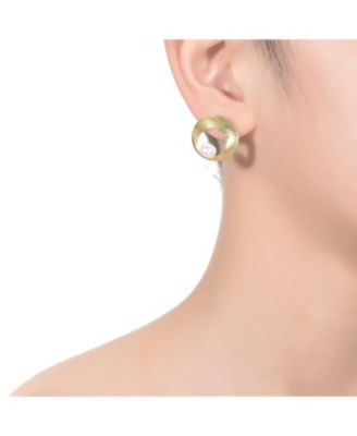 Sterling Silver 14K Gold Plated with Genuine Freshwater Round Pearl Stud Earrings