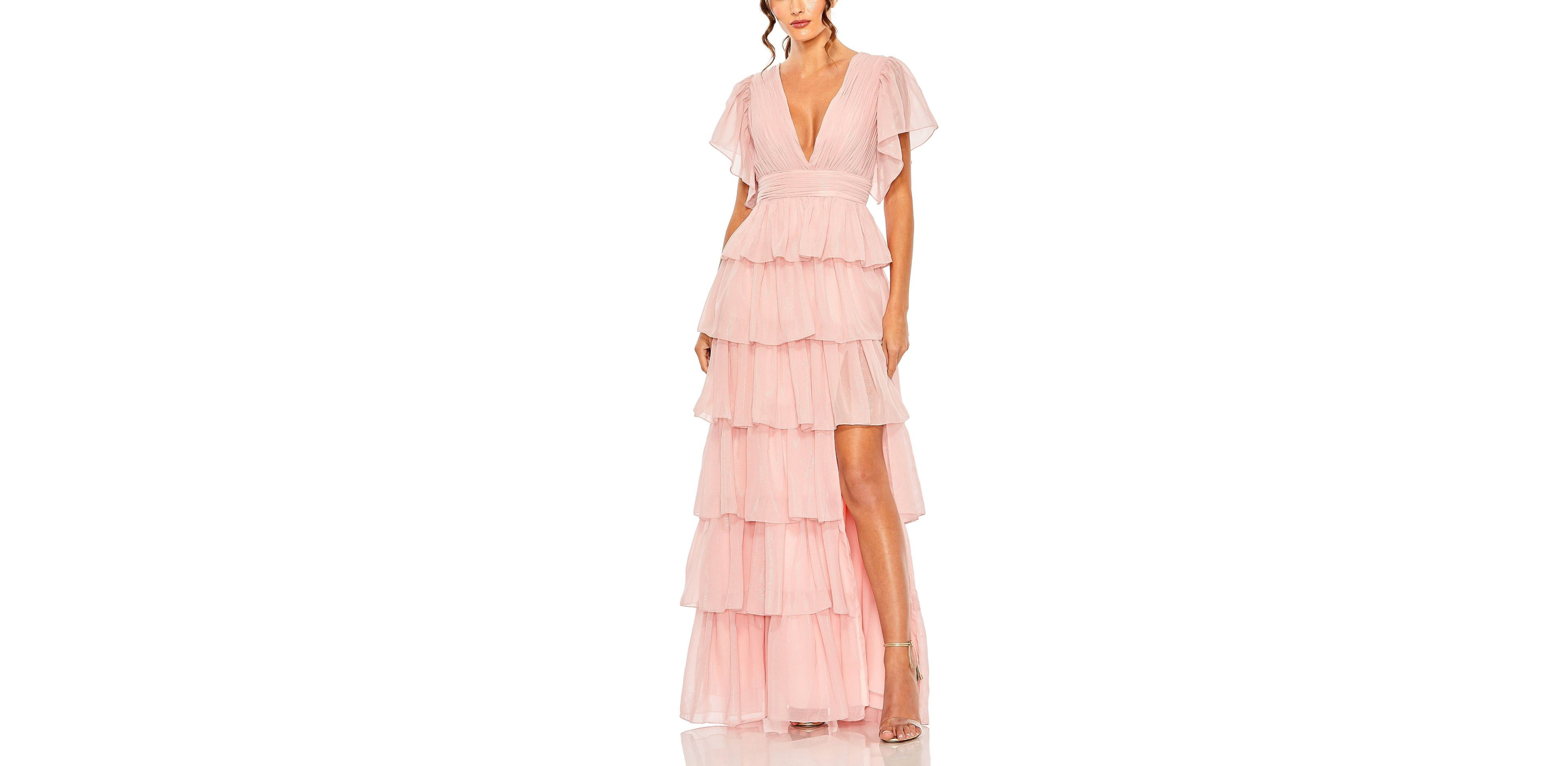 Mac Duggal Women's Flutter Sleeve Ruffle Tiered Gown