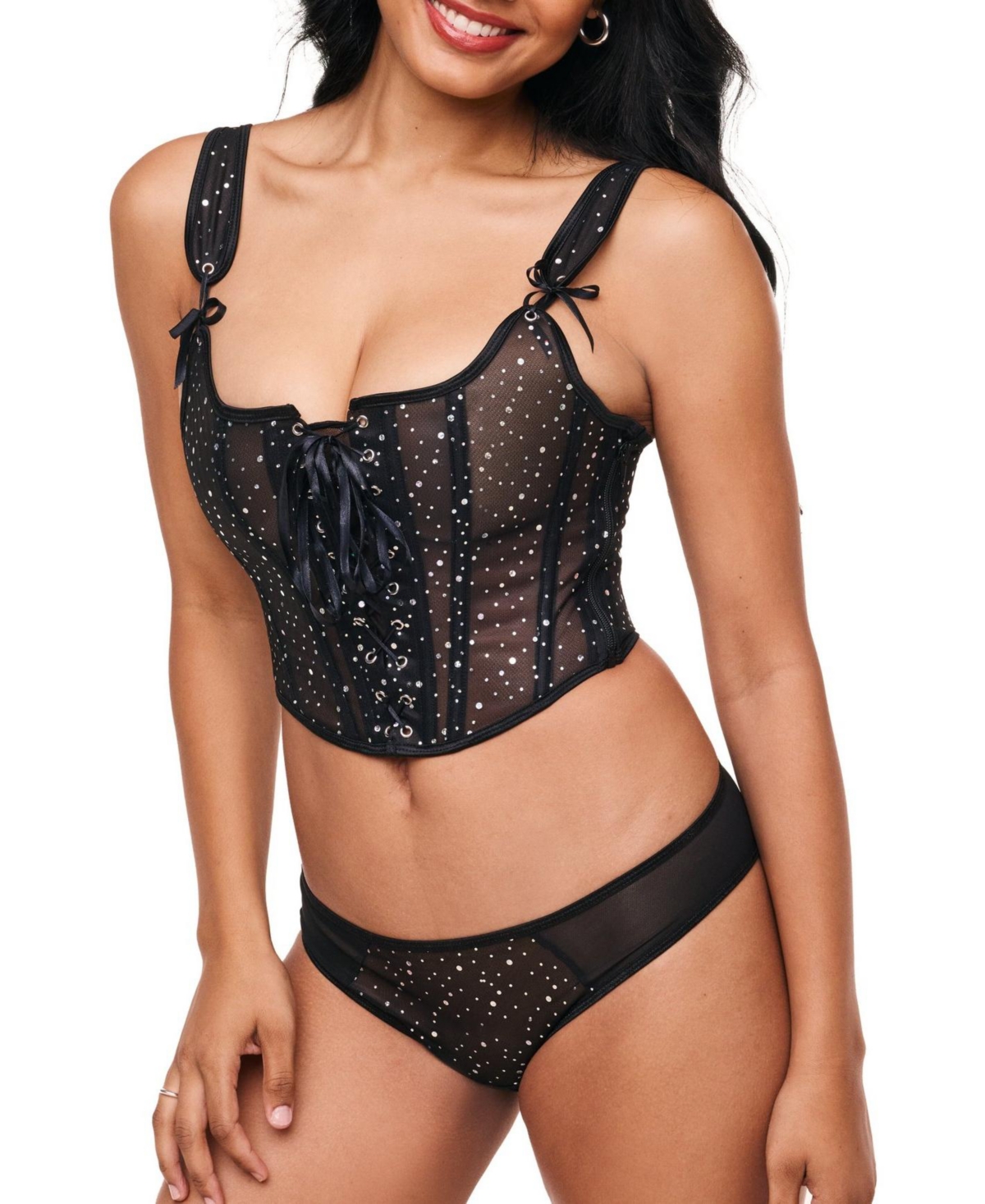 Women's Diamond Corset & Panty Set - Black