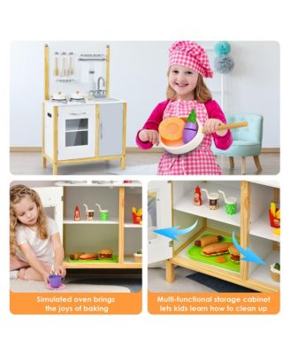 Kids Play Kitchen Set Toddler Pretend Cooking Set w/ Cabinet&Accessories