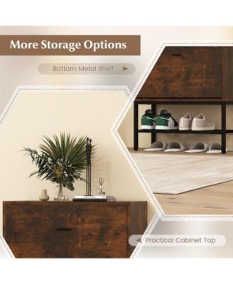 Industrial Shoe Storage Cabinet with 2 Flip Drawers and 1 Bottom Metal Shelf