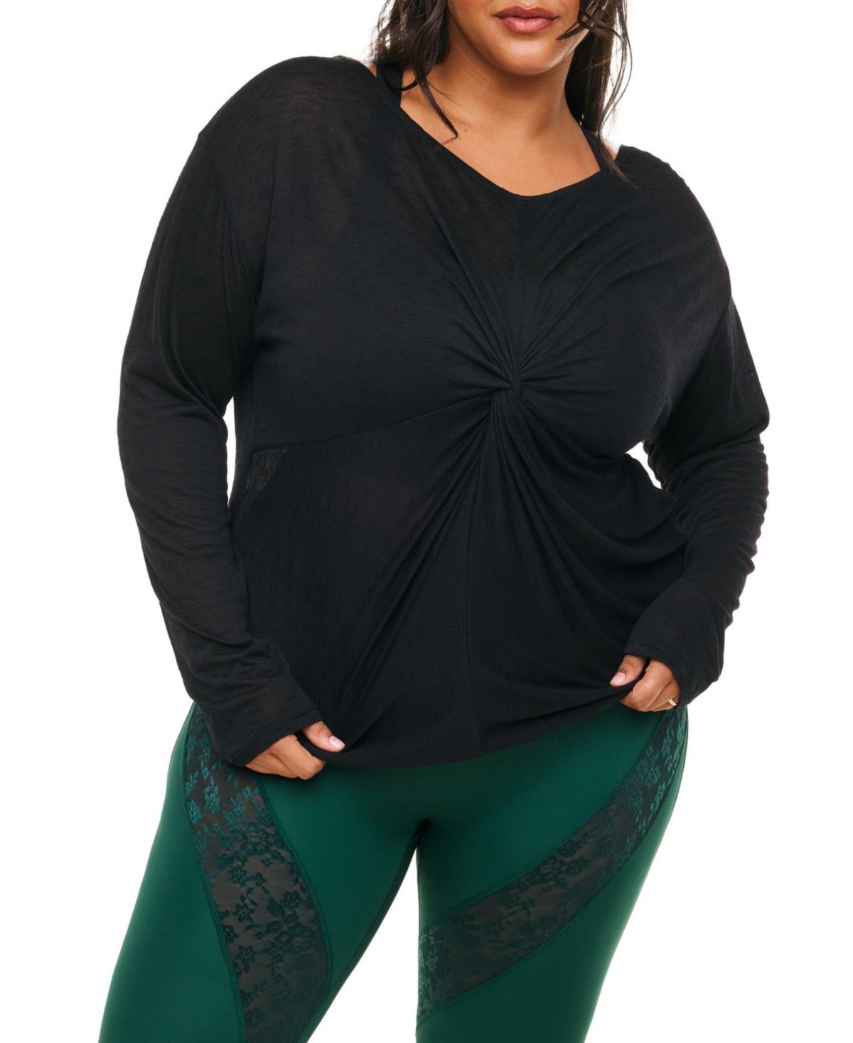 Plus Size Mallory Long Sleeve Active Top - Black