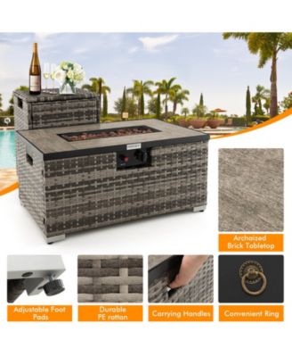 32 x 20 Inch Propane Rattan Fire Pit Table Set with Side Table Tank and Cover