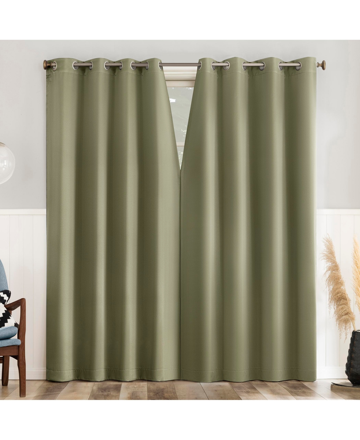 Brandon Magnetic Closure Room Darkening Grommet Curtain Panel Pair - Sage green