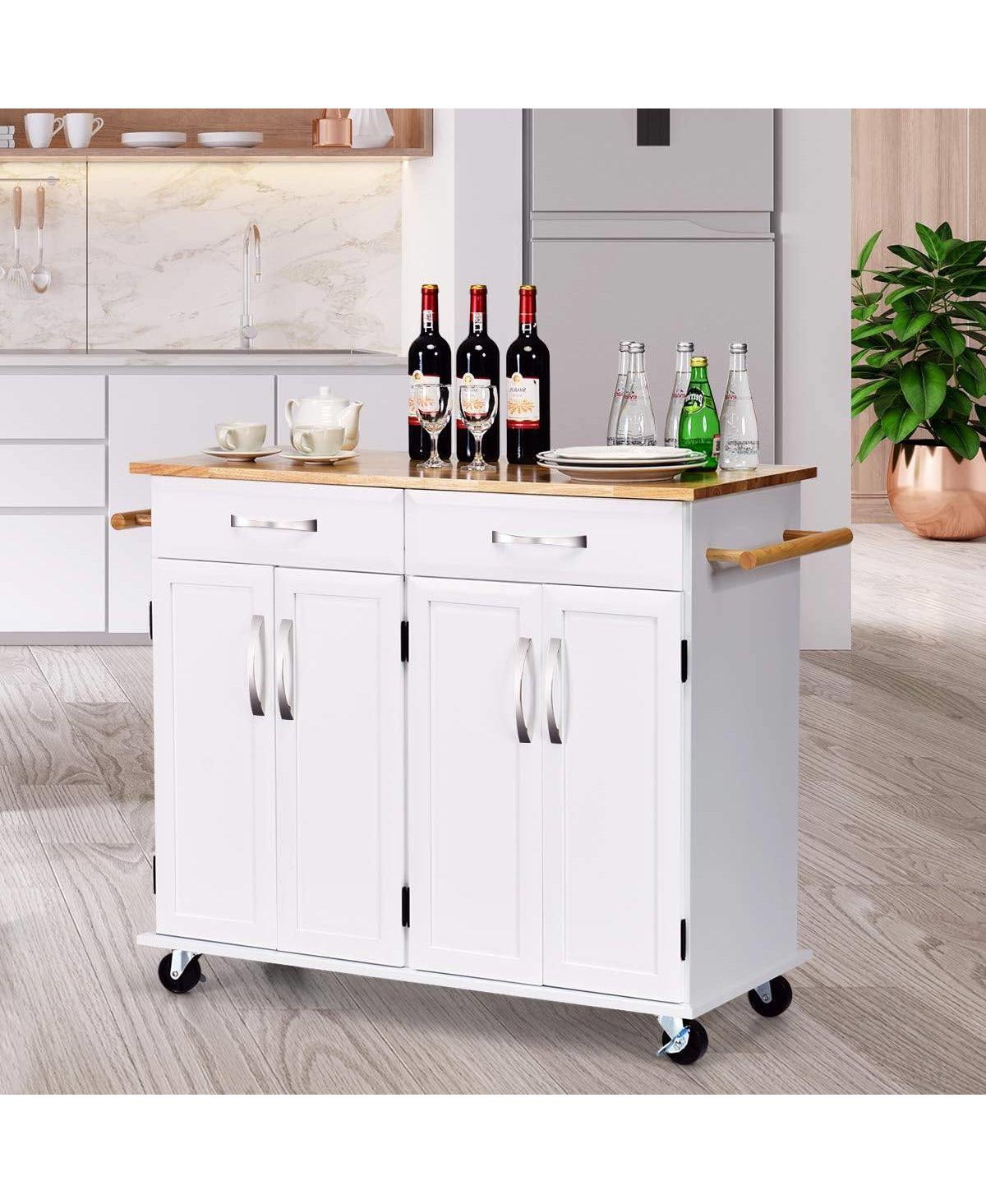 Slickblue Kitchen Cart Island with Wood Top 2 Drawers and Bottom Storage Cabinet
