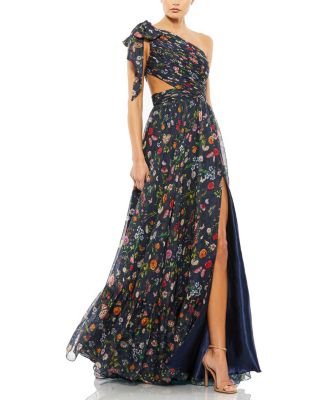 Women's Tied One Shoulder Cut-Out Flowy Gown